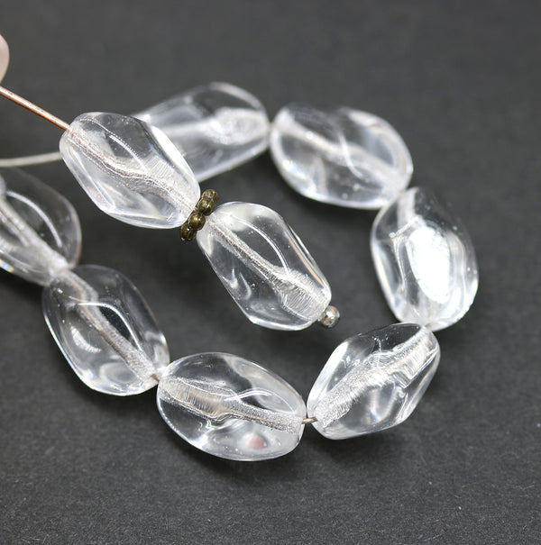 13x9mm Clear twisted czech glass barrel bead, 10Pc