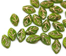 12x7mm Mixed green Czech glass beads, 30pc