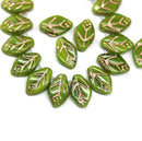 12x7mm Mixed green Czech glass beads, 30pc