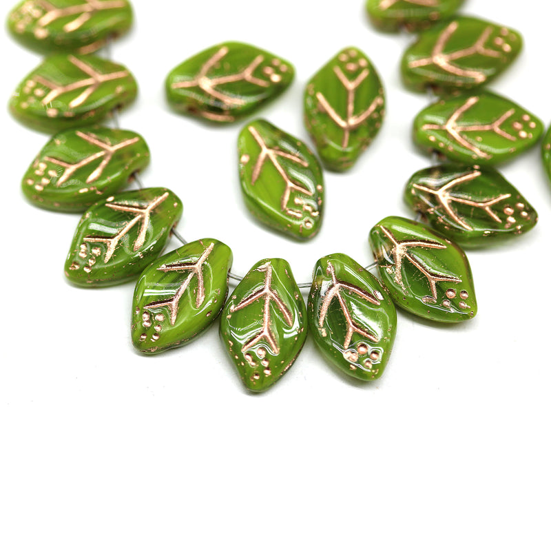 12x7mm Mixed green Czech glass beads, 30pc