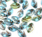 12x7mm Mixed blue green Czech glass beads bronze wash, 30pc