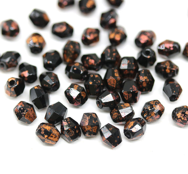 5mm Black bicone beads copper flakes Czech glass fire polished 50pc
