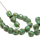 6mm Blue green czech glass beads picasso round faceted, 30Pc