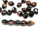 5mm Black bicone beads copper flakes Czech glass fire polished 50pc