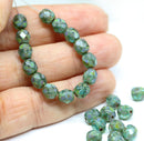 6mm Blue green czech glass beads picasso round faceted, 30Pc