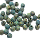 4mm Matte iris blue green Czech glass fire polished round beads, 50Pc