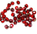 4mm Dark red Czech glass fire polished round beads, copper luster, 50Pc