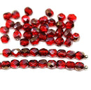 4mm Dark red Czech glass fire polished round beads, copper luster, 50Pc