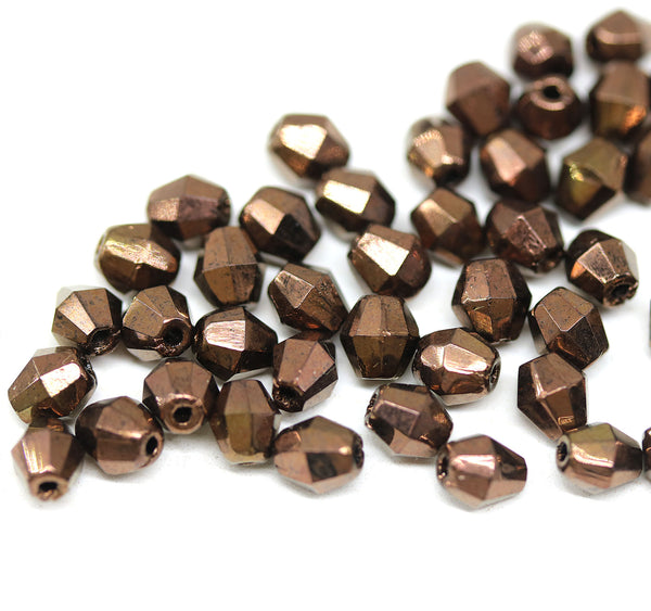 5mm Metallic dark copper bicone beads Czech glass fire polished 50pc