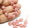 9mm Pink shell Czech glass beads, copper wash, 20pc