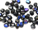 5mm Black bicone beads Blue luster Czech glass fire polished 50pc