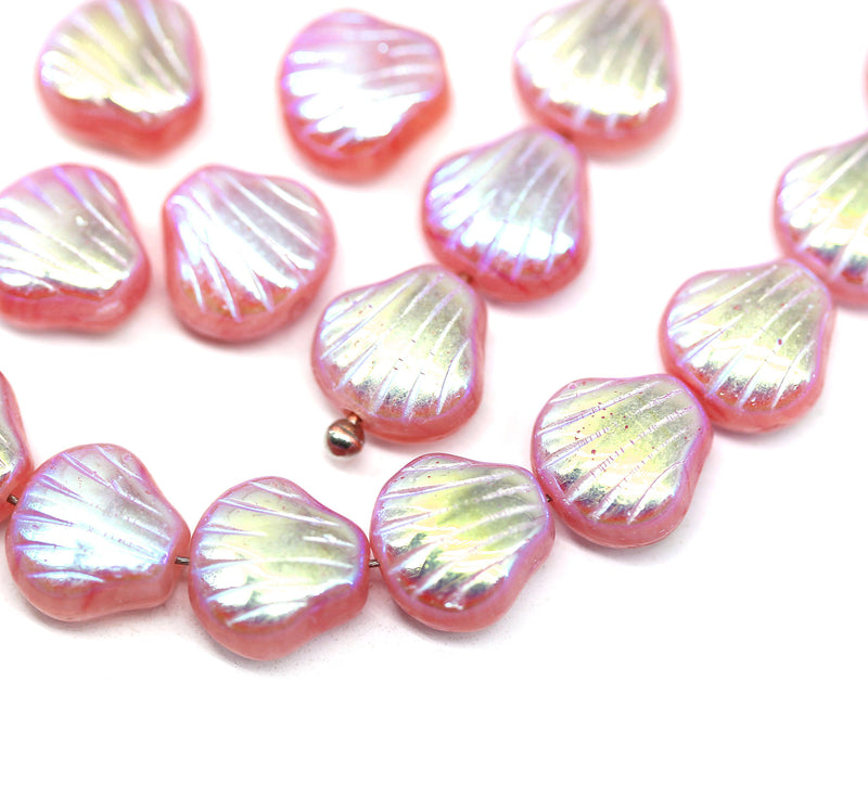 9mm Pink shell Czech glass beads, AB finish, 15pc