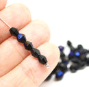 5mm Black bicone beads Blue luster Czech glass fire polished 50pc