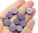 12mm Opaque purple czech glass beads, round tablet shape pressed beads, 12Pc