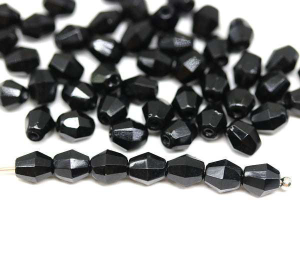 5mm Jet black bicone beads Czech glass fire polished 50pc