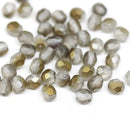 4mm Frosted gray Czech glass beads, fire polished round faceted spacers - 50Pc
