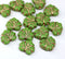 11x13mm Opaque green maple czech glass leaf beads copper wash, 15pc
