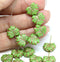 11x13mm Opaque green maple czech glass leaf beads copper wash, 15pc
