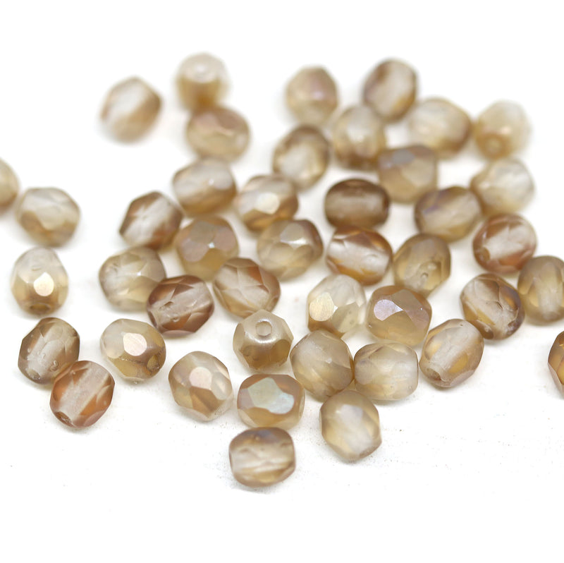 4mm Light brown Czech glass beads, fire polished round faceted spacers - 50Pc