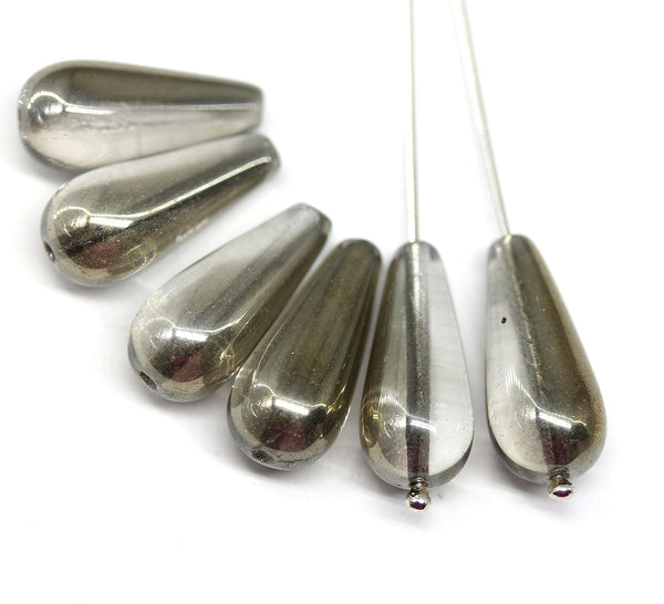 20x9mm Crystal clear pear shape teardrop czech glass beads, metallic luster, 4pc