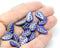 14x9mm Blue gray Czech glass leaves, gold wash, 15pc