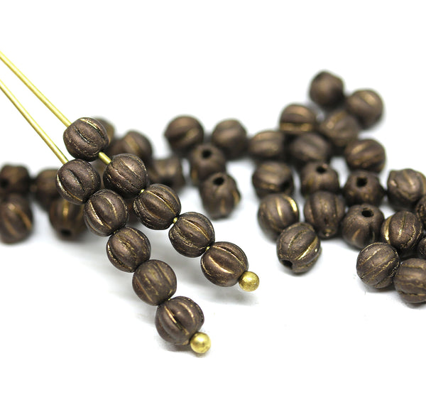 4mm Dark bronze melon shape glass beads - 50pc