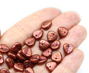 9mm Red copper colored heart shaped triangle leaf czech glass, 30pc