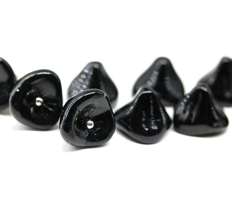 12x10mm Black bell flowers, Czech glass beads - 10pc