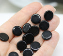 12mm Jet black coin czech glass beads, round tablet shape pressed beads, 15Pc