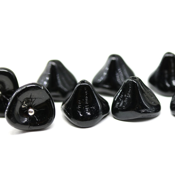 12x10mm Black bell flowers, Czech glass beads - 10pc