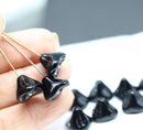 12x10mm Black bell flowers, Czech glass beads - 10pc