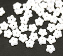 7mm Opaque white flower caps, Czech glass small floral beads - 50Pc