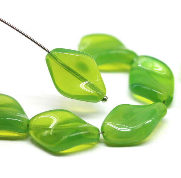 19x13mm Opal green oval Czech glass large wavy beads - 4Pc