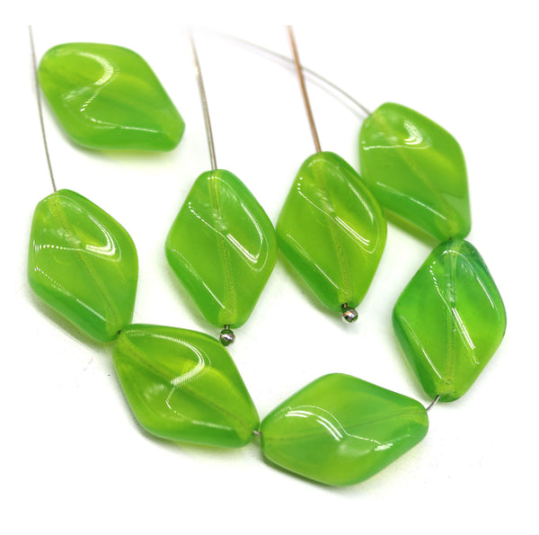 19x13mm Opal green oval Czech glass large wavy beads - 4Pc