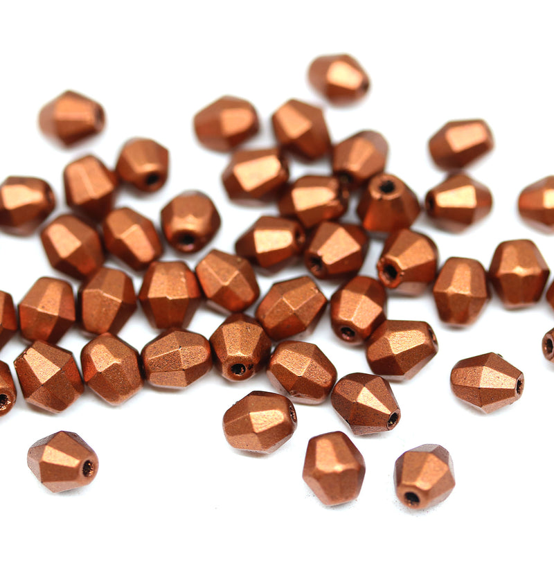 5mm Metallic dark red copper bicone beads Czech glass fire polished 50pc