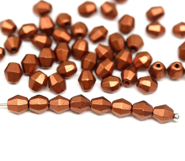 5mm Metallic dark red copper bicone beads Czech glass fire polished 50pc