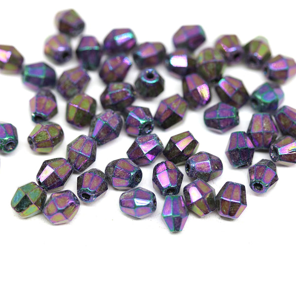 5mm Iris purple bicone beads Czech glass fire polished 50pc