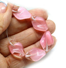 19x13mm Pink oval Czech glass large wavy beads - 4Pc
