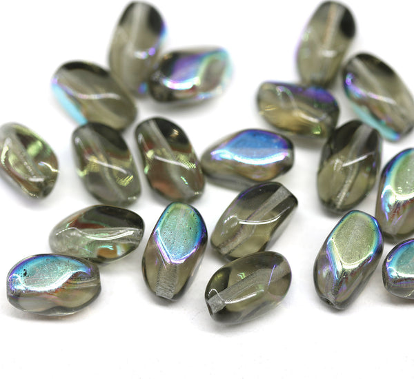 11x7mm Gray czech glass barrel beads, AB finish, 20Pc