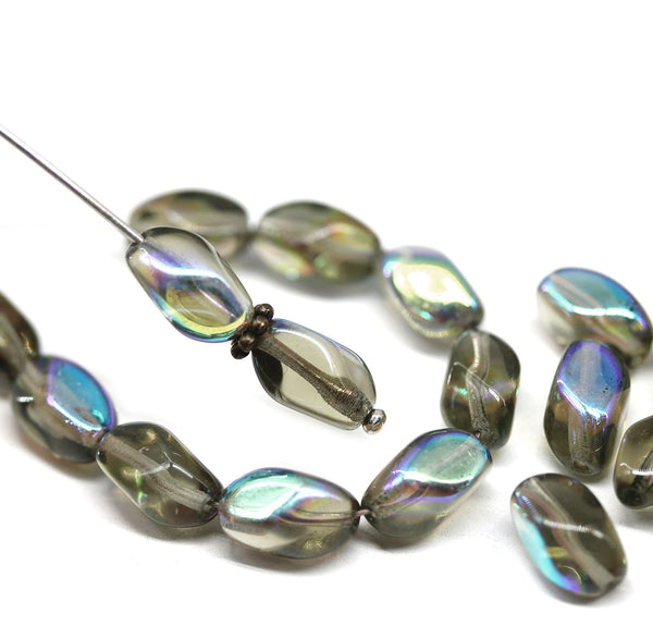 11x7mm Gray czech glass barrel beads, AB finish, 20Pc