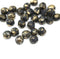 6mm Matte black round fire polished czech glass beads gold flakes, 30Pc