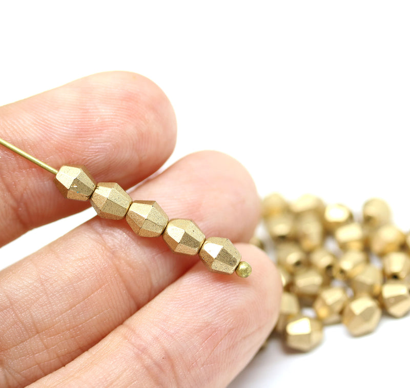 5mm Metallic gold bicone beads Czech glass fire polished 50pc