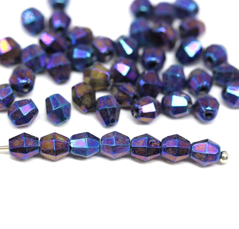 5mm Iris blue bicone beads Czech glass fire polished 50pc