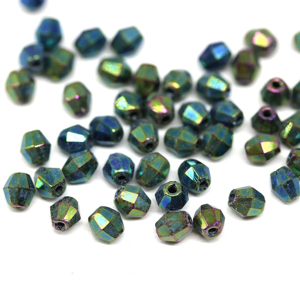 5mm Iris green bicone beads Czech glass fire polished 50pc