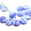 6Pc Blue Spiral beads, white and blue shells, Czech glass seashells - 13mm