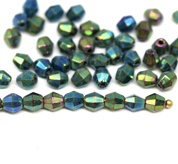 5mm Iris green bicone beads Czech glass fire polished 50pc