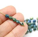 5mm Iris green bicone beads Czech glass fire polished 50pc