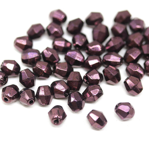 5mm Purple copper bicone beads Czech glass fire polished 50pc