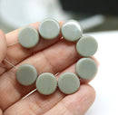 12mm Opaque gray coin czech glass beads, round tablet shape pressed beads, 12Pc