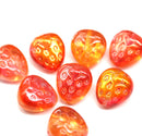 14mm Red orange mix strawberry czech glass beads, 4Pc